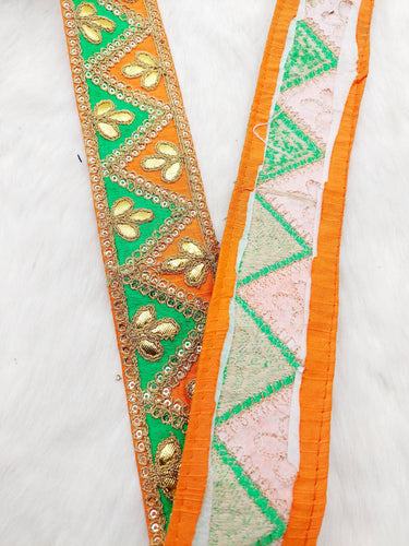 Silk Fabric Trim, Gold Gota Patti Indian Sari Border Trim By Yard Decorative Trim Craft Lace, Two Colour Trim